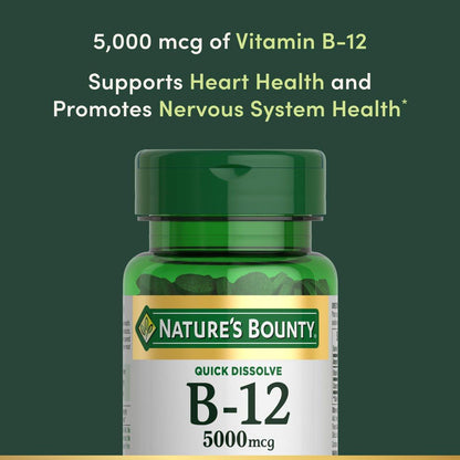 Nature's Bounty Vitamin B12 5000mcg, 40 Tabletten zum schnellen Zerkauen – Unterstützt Energiestoffwechsel und Nervensystem