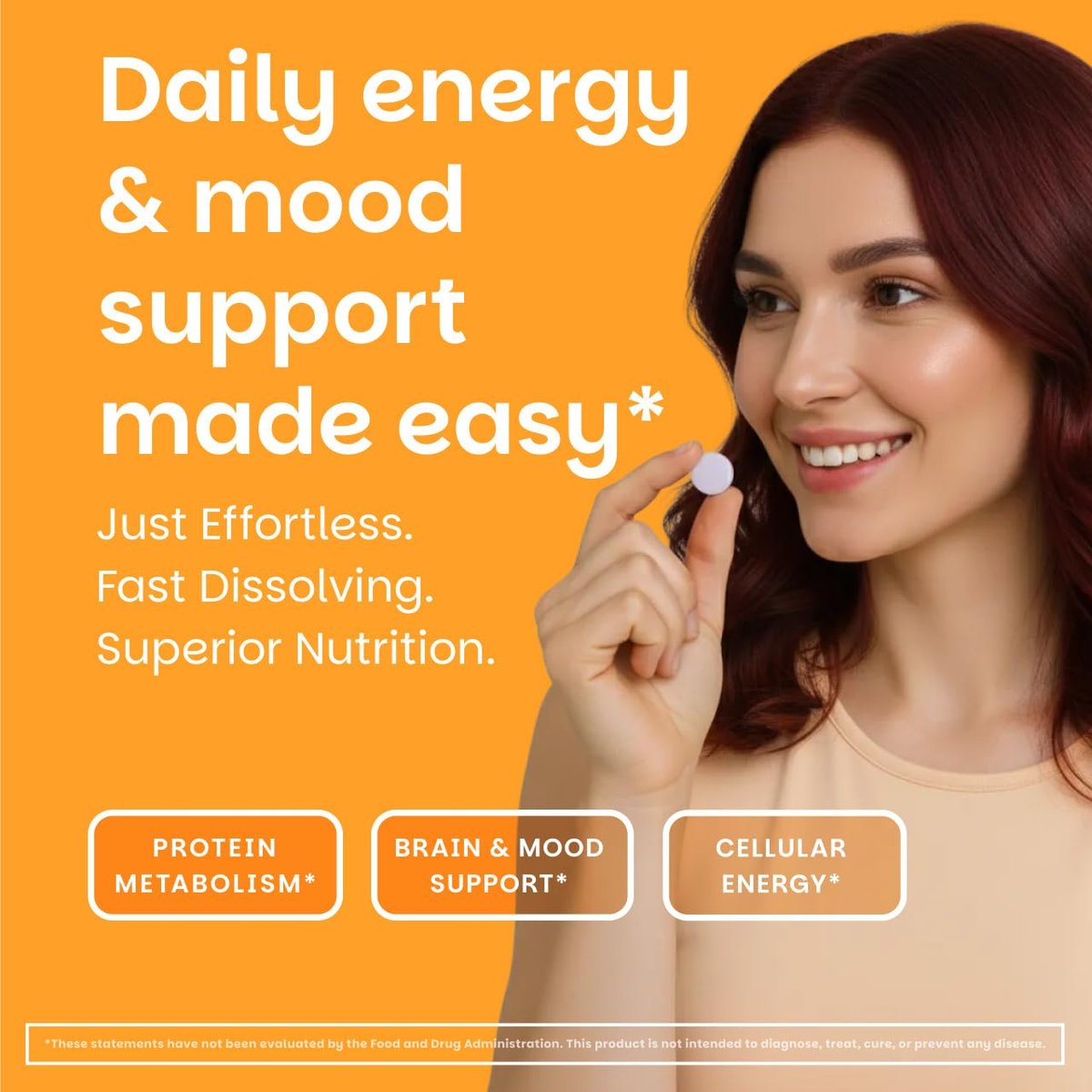 EZ Melts Vitamin B6 – Gehirn & Herz Gesundheit Supplement – Unterstützt den Energiestoffwechsel – Ohne künstliche Aromen – Nicht-GVO & Vegan – Orange Blast – 60 lösliche Tabletten (30 Portionen)