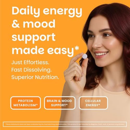EZ Melts Vitamin B6 – Gehirn & Herz Gesundheit Supplement – Unterstützt den Energiestoffwechsel – Ohne künstliche Aromen – Nicht-GVO & Vegan – Orange Blast – 60 lösliche Tabletten (30 Portionen)