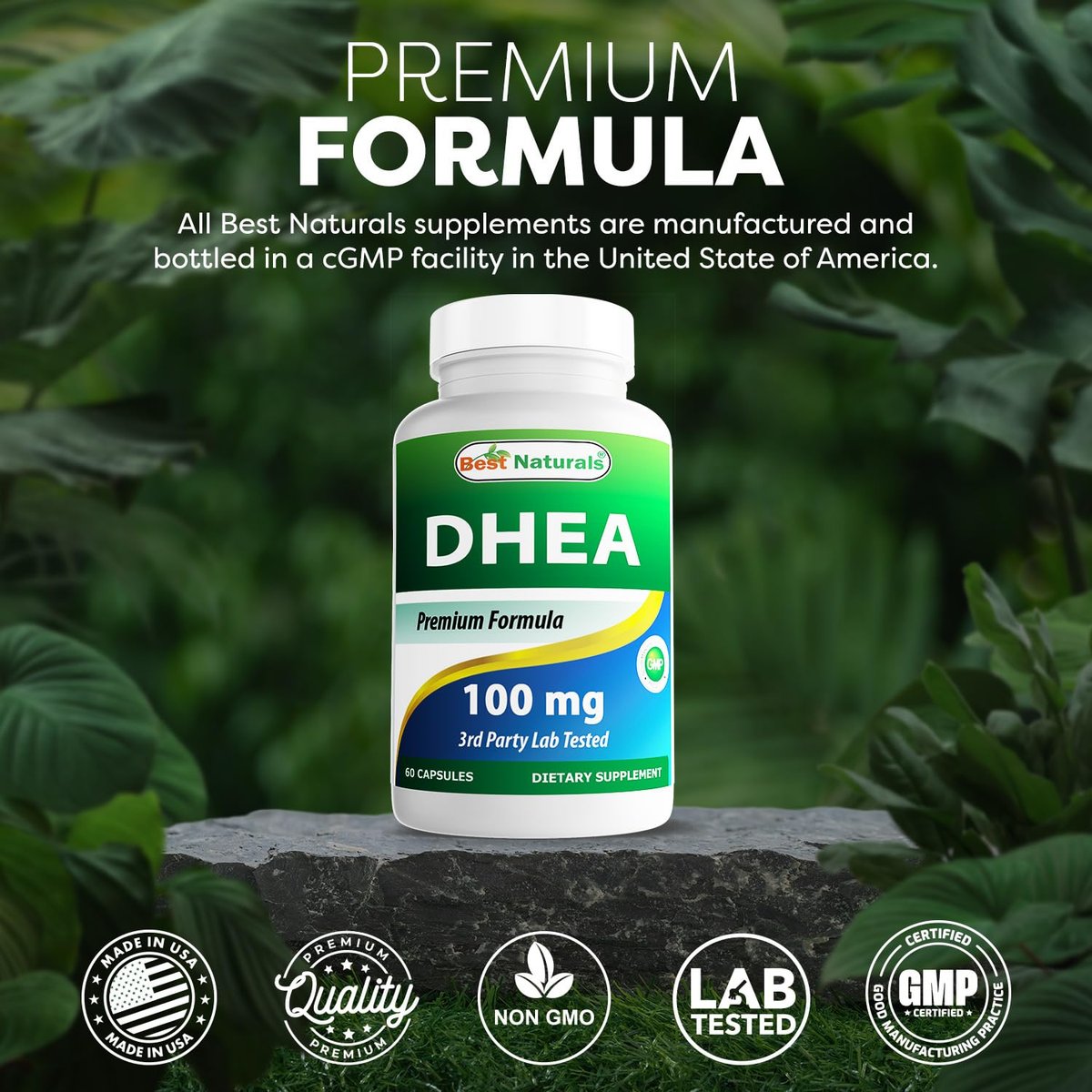 Best Naturals DHEA 100 mg – 60 Kapseln – Unterstützt ausgeglichene Hormonspiegel für Männer & Frauen – Fördert gesundes Altern – Hergestellt in den USA