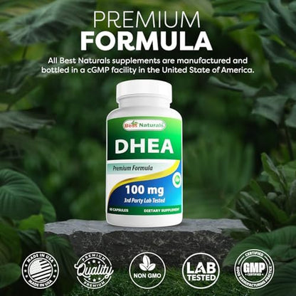 Best Naturals DHEA 100 mg – 60 Kapseln – Unterstützt ausgeglichene Hormonspiegel für Männer & Frauen – Fördert gesundes Altern – Hergestellt in den USA