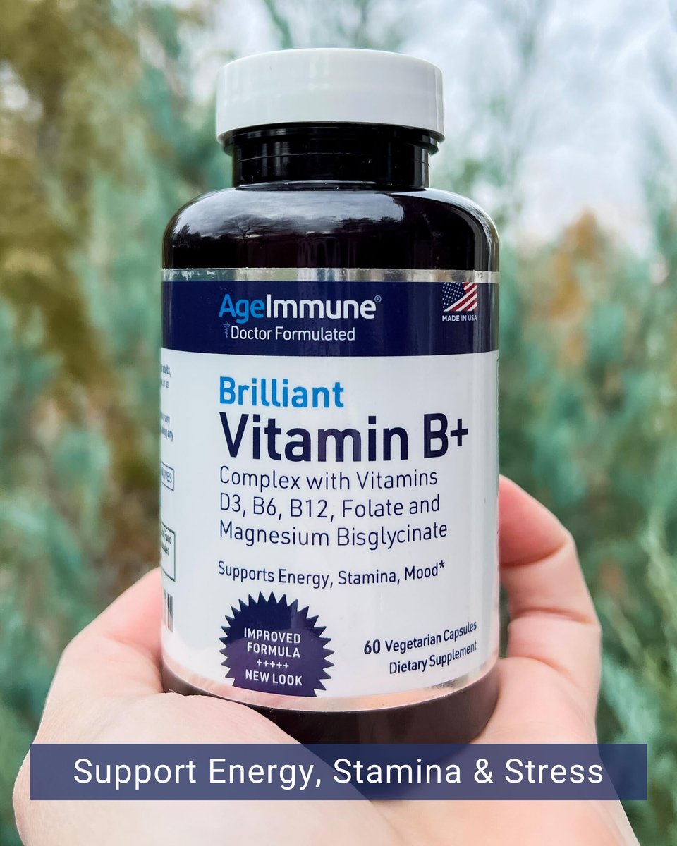 AgeImmune Vitamin B Komplex mit Vitamin D3, B12, B6, Magnesiumbisglycinat und Folat als Methylfolat – Ärztlich formulierter methylierter B-Komplex – 60 Kapseln – Ohne Niacin