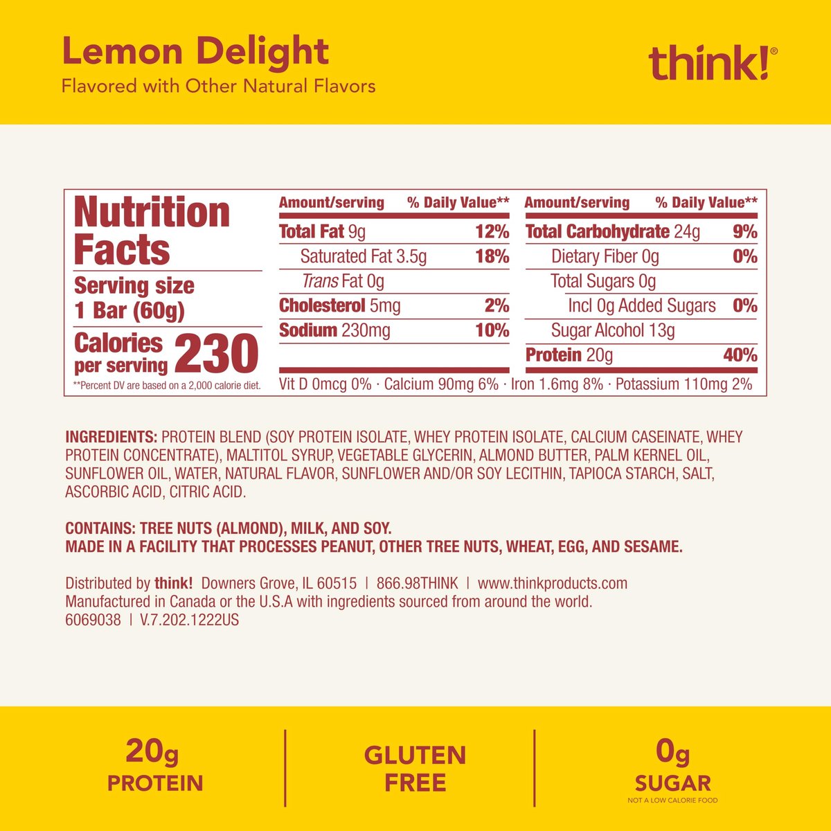 think! Protein Riegel – Lemon Delight, glutenfrei, koscher, 10er Pack (2,1 oz pro Riegel)