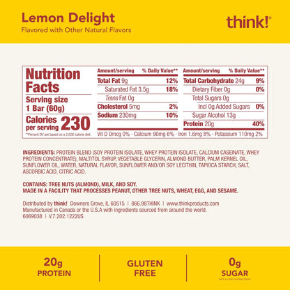 think! Protein Riegel – Lemon Delight, glutenfrei, koscher, 10er Pack (2,1 oz pro Riegel)