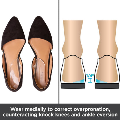BraceAbility Mediale & Laterale Fersenkeil Silikon Einlegesohlen (Paar) - Korrektur von Supination & Pronation, selbstklebende Schuheinlagen für Fußausrichtung, Knieschmerzen, O-Beine, Arthrose