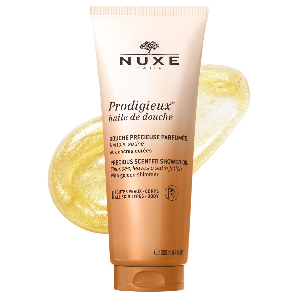 Nuxe Prodigieux Vegan Body Wash – Feuchtigkeitsspendender Reiniger mit Süßmandelöl, Made in France, 200 ml