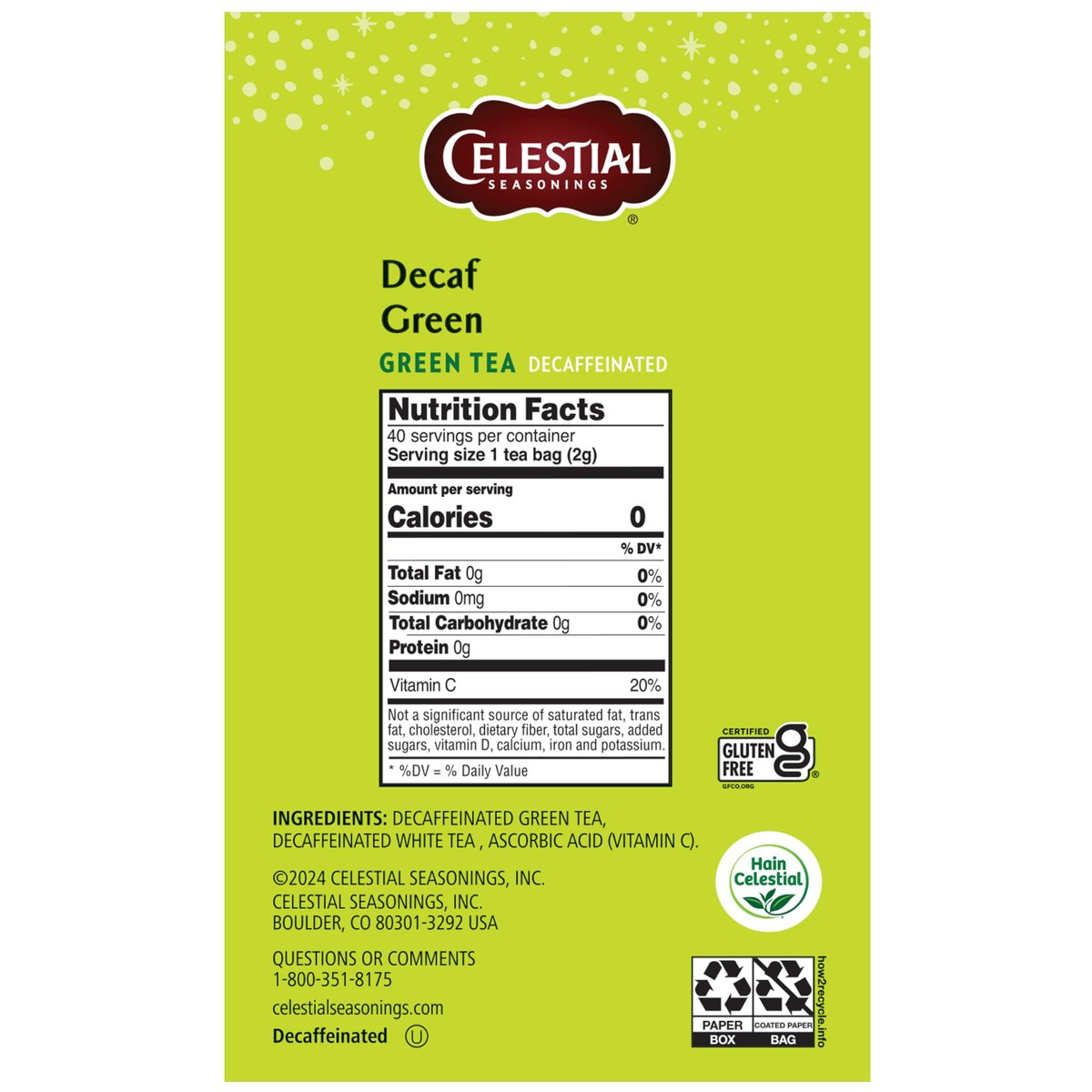 Celestial Seasonings Koffeinfreier Grüner Tee 40 Beutel