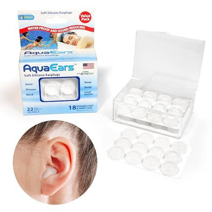 Aqua Ears® Weiche formbare Ohrstöpsel, 18 Paar, Silikon, Transparent