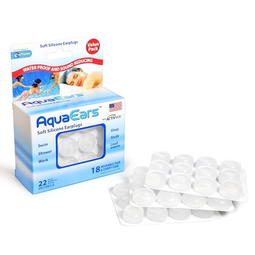 Aqua Ears® Weiche formbare Ohrstöpsel, 18 Paar, Silikon, Transparent