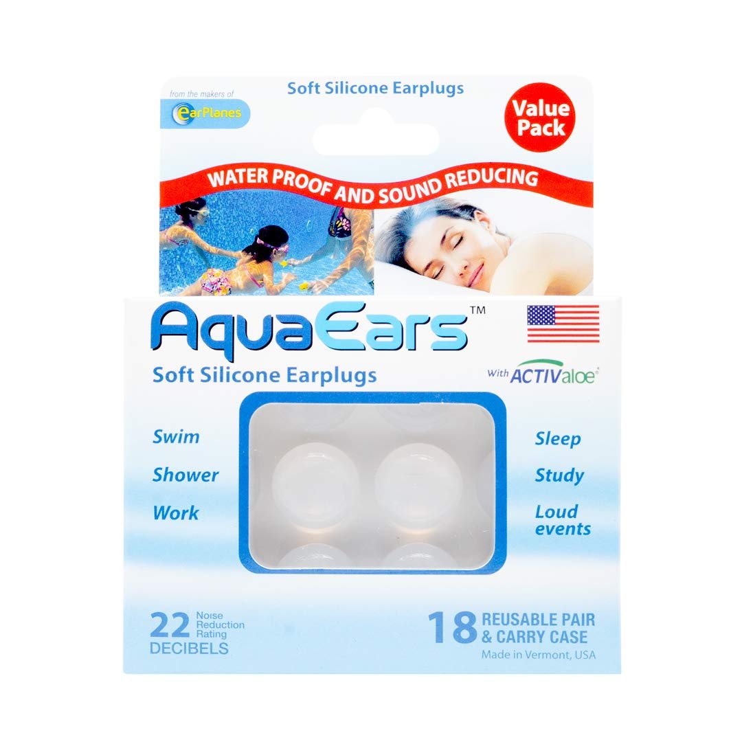 Aqua Ears® Weiche formbare Ohrstöpsel, 18 Paar, Silikon, Transparent