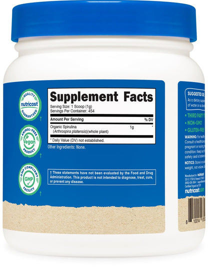 Nutricost Bio Spirulina Pulver 454g (1LB) - Reines, zertifiziertes Bio-Spirulina