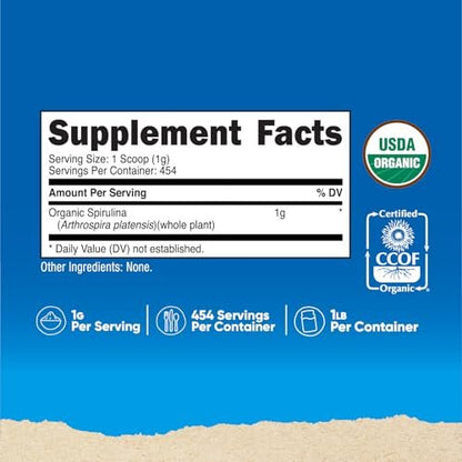 Nutricost Bio Spirulina Pulver 454g (1LB) - Reines, zertifiziertes Bio-Spirulina
