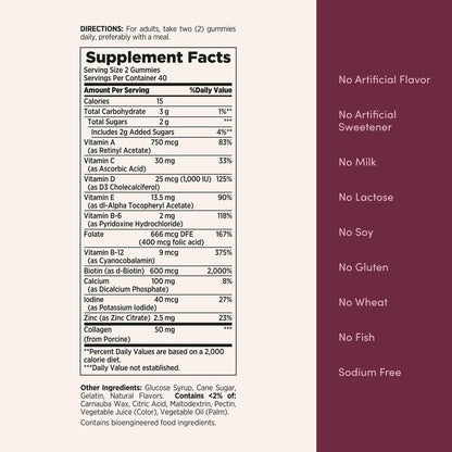 Nature's Bounty Optimal Solutions Frauen Multivitamin Gummis – Himbeergeschmack, 80 Stück, Immunsystem & Knochengesundheit