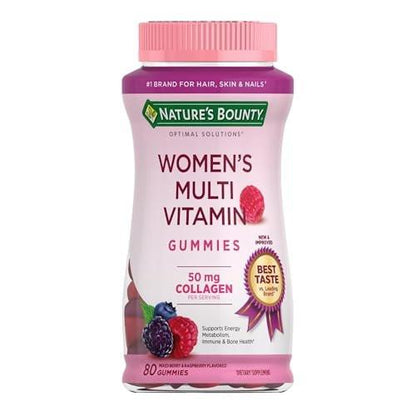 Nature's Bounty Optimal Solutions Frauen Multivitamin Gummis – Himbeergeschmack, 80 Stück, Immunsystem & Knochengesundheit