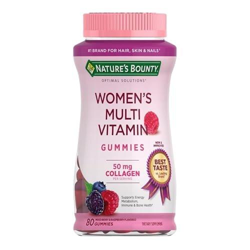 Nature's Bounty Optimal Solutions Frauen Multivitamin Gummis – Himbeergeschmack, 80 Stück, Immunsystem & Knochengesundheit