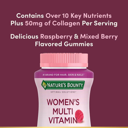 Nature's Bounty Optimal Solutions Frauen Multivitamin Gummis – Himbeergeschmack, 80 Stück, Immunsystem & Knochengesundheit