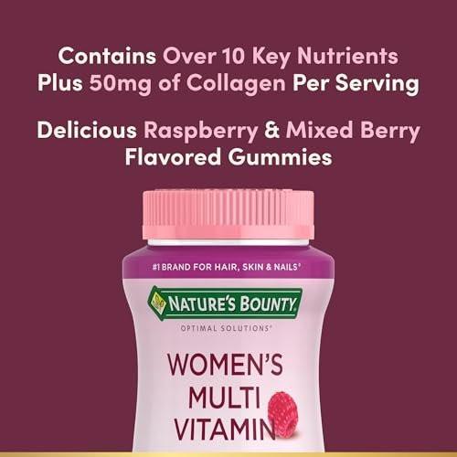 Nature's Bounty Optimal Solutions Frauen Multivitamin Gummis – Himbeergeschmack, 80 Stück, Immunsystem & Knochengesundheit