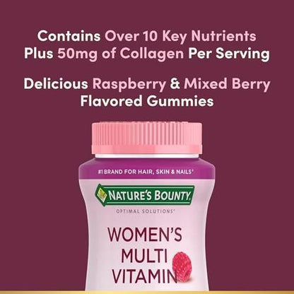 Nature's Bounty Optimal Solutions Frauen Multivitamin Gummis – Himbeergeschmack, 80 Stück, Immunsystem & Knochengesundheit