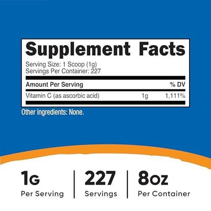 Nutricost Ascorbinsäure Pulver (Vitamin C) 0,5 Pfund (227 g)