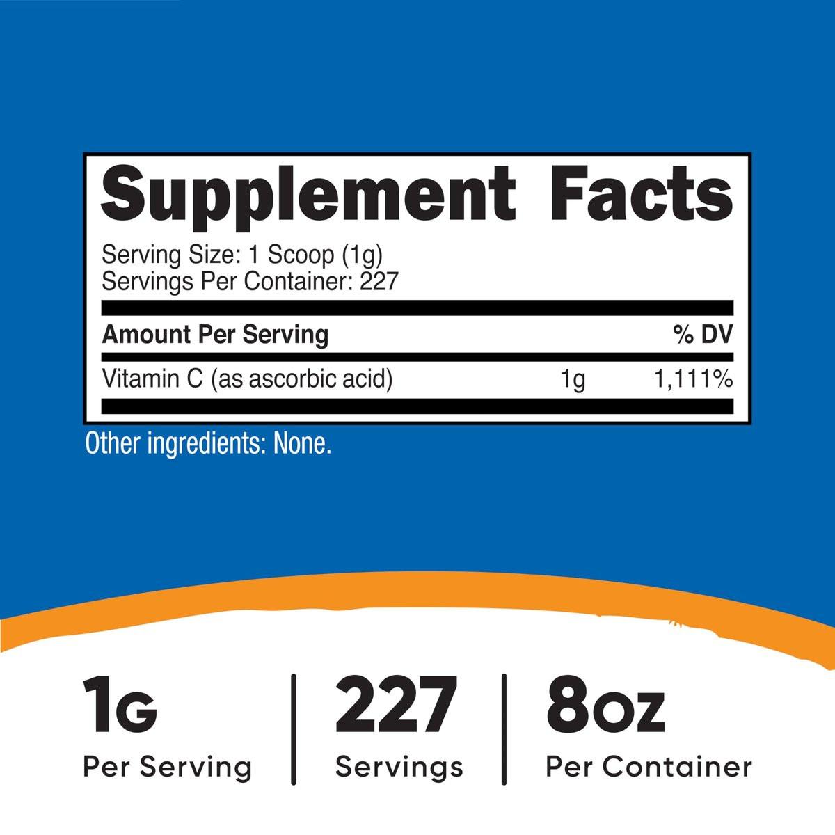 Nutricost Ascorbinsäure Pulver (Vitamin C) 0,5 Pfund (227 g)