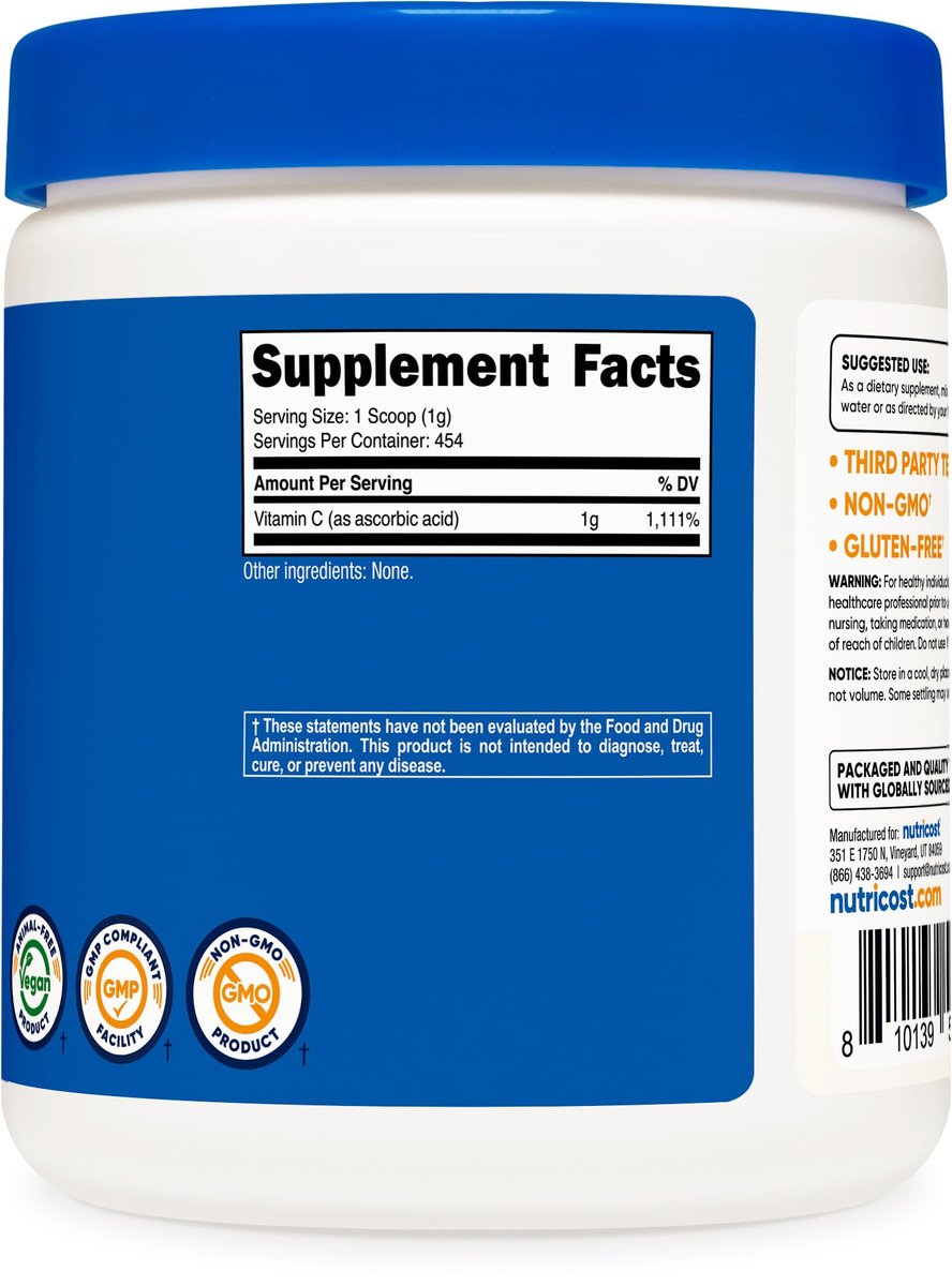 Nutricost Reine Ascorbinsäure Pulver (Vitamin C) 500g