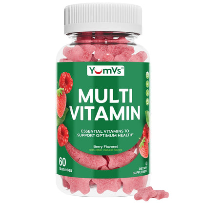 YUM-V'S Multivitamin Gummis für Erwachsene – Tägliches Vitamin für Frauen & Männer, Immununterstützung mit Vitamin A, C, D, E, B6, B12, Zink – 60 Gummis