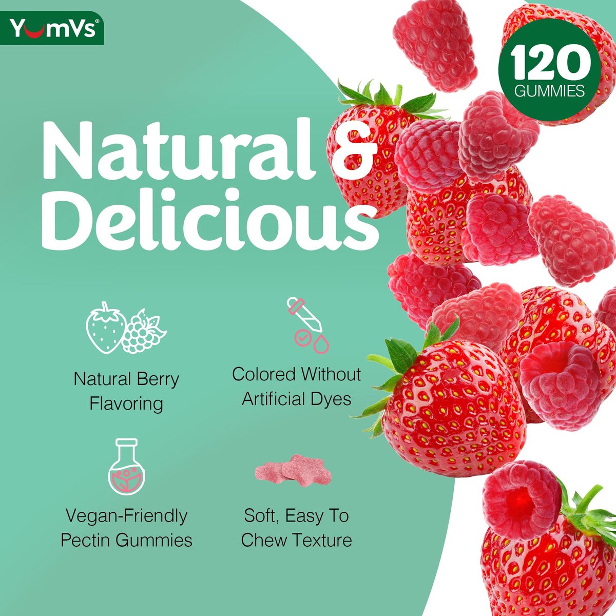 YUM-V'S Multivitamin Gummis für Erwachsene – Tägliches Vitamin für Frauen & Männer, Immununterstützung mit Vitamin A, C, D, E, B6, B12, Zink – 60 Gummis