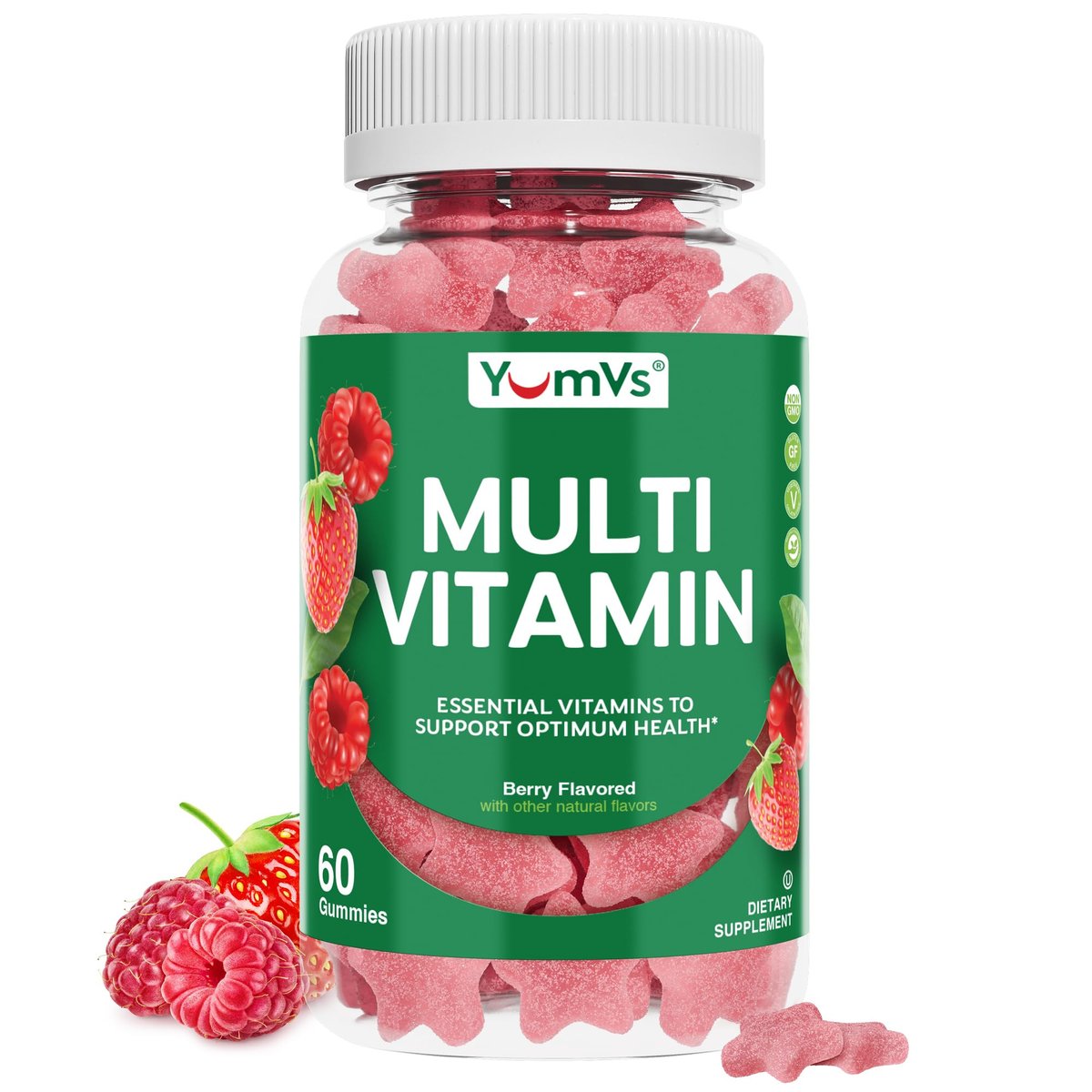 YUM-V'S Multivitamin Gummis für Erwachsene – Tägliches Vitamin für Frauen & Männer, Immununterstützung mit Vitamin A, C, D, E, B6, B12, Zink – 60 Gummis