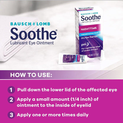 Soothe Konservierungsmittelfreies Augensalbe, Nachtlinderung bei schweren trockenen & gereizten Augen, sanft für empfindliche Augen, 0,12 Fl Oz