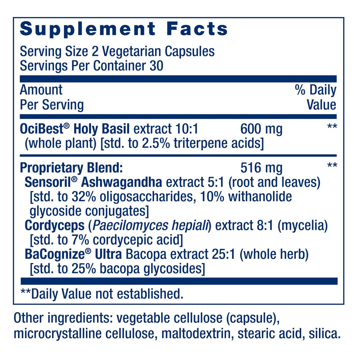 Life Extension Adrenal Energy Formula – Stressabbau mit heiligem Basilikum, Cordyceps, Bacopa und Ashwagandha, glutenfrei, nicht-GVO, vegetarisch, 60 Kapseln