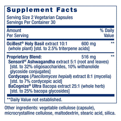 Life Extension Adrenal Energy Formula – Stressabbau mit heiligem Basilikum, Cordyceps, Bacopa und Ashwagandha, glutenfrei, nicht-GVO, vegetarisch, 60 Kapseln