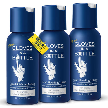 Gloves in a Bottle Shielding Lotion – 3er-Pack à 60 ml – Feuchtigkeitsspendend & schützend für trockene, juckende Haut – Fettfrei & parfümfrei