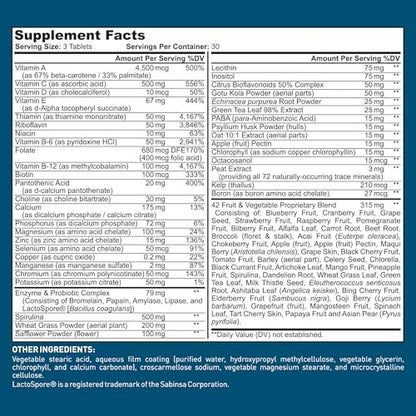 Dr. Tobias Erwachsene Multivitamine für Frauen & Männer – Immunstärkende Vitamine aus 42 Früchten, Gemüse, plus Probiotika, vegane Multivitamine für Männer & Frauen – Nicht-GVO (90 Tabletten, 30 Portionen)