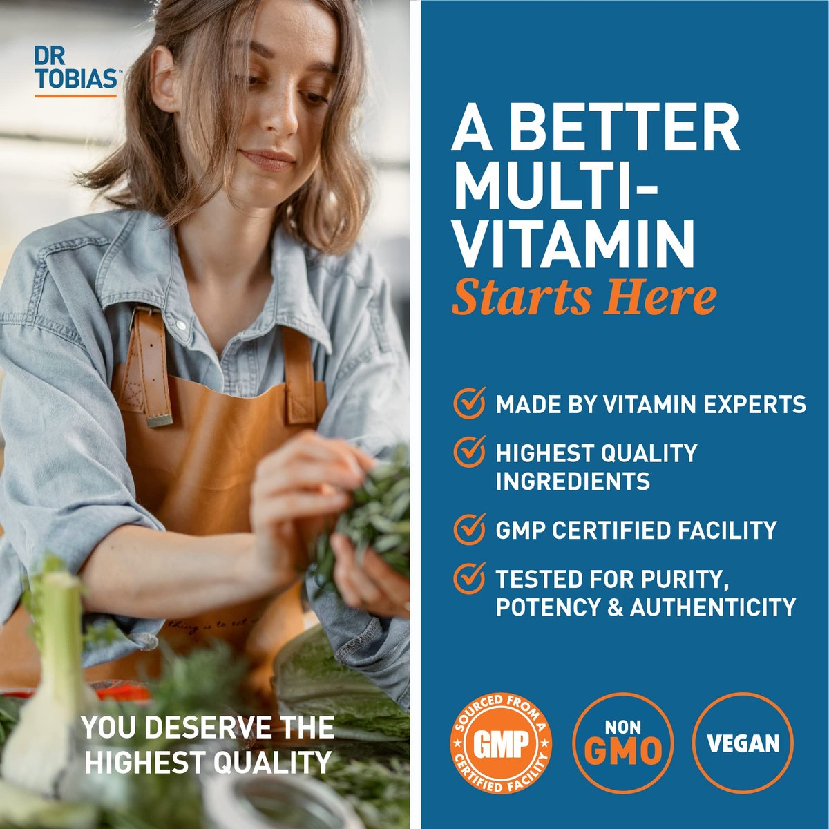 Dr. Tobias Erwachsene Multivitamine für Frauen & Männer – Immunstärkende Vitamine aus 42 Früchten, Gemüse, plus Probiotika, vegane Multivitamine für Männer & Frauen – Nicht-GVO (90 Tabletten, 30 Portionen)