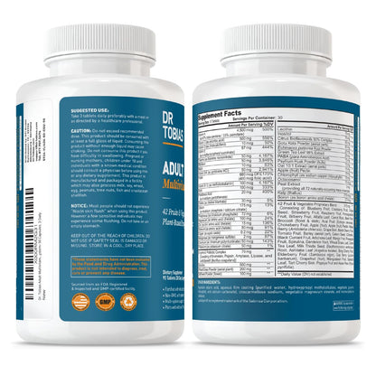 Dr. Tobias Erwachsene Multivitamine für Frauen & Männer – Immunstärkende Vitamine aus 42 Früchten, Gemüse, plus Probiotika, vegane Multivitamine für Männer & Frauen – Nicht-GVO (90 Tabletten, 30 Portionen)