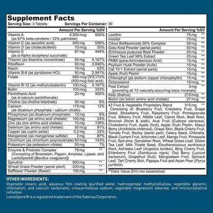Dr. Tobias Erwachsene Multivitamine für Frauen & Männer – Immunstärkende Vitamine aus 42 Früchten, Gemüse, plus Probiotika, vegane Multivitamine für Männer & Frauen – Nicht-GVO (90 Tabletten, 30 Portionen)