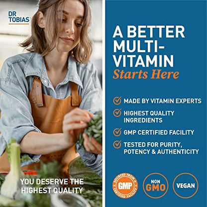 Dr. Tobias Erwachsene Multivitamine für Frauen & Männer – Immunstärkende Vitamine aus 42 Früchten, Gemüse, plus Probiotika, vegane Multivitamine für Männer & Frauen – Nicht-GVO (90 Tabletten, 30 Portionen)