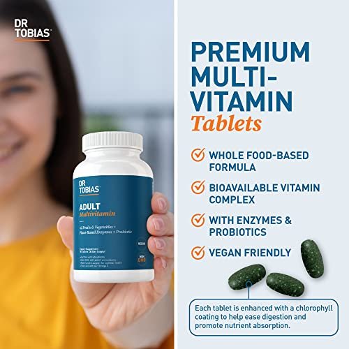 Dr. Tobias Erwachsene Multivitamine für Frauen & Männer – Immunstärkende Vitamine aus 42 Früchten, Gemüse, plus Probiotika, vegane Multivitamine für Männer & Frauen – Nicht-GVO (90 Tabletten, 30 Portionen)
