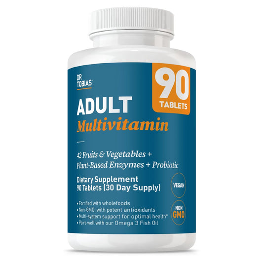 Dr. Tobias Erwachsene Multivitamine für Frauen & Männer – Immunstärkende Vitamine aus 42 Früchten, Gemüse, plus Probiotika, vegane Multivitamine für Männer & Frauen – Nicht-GVO (90 Tabletten, 30 Portionen)