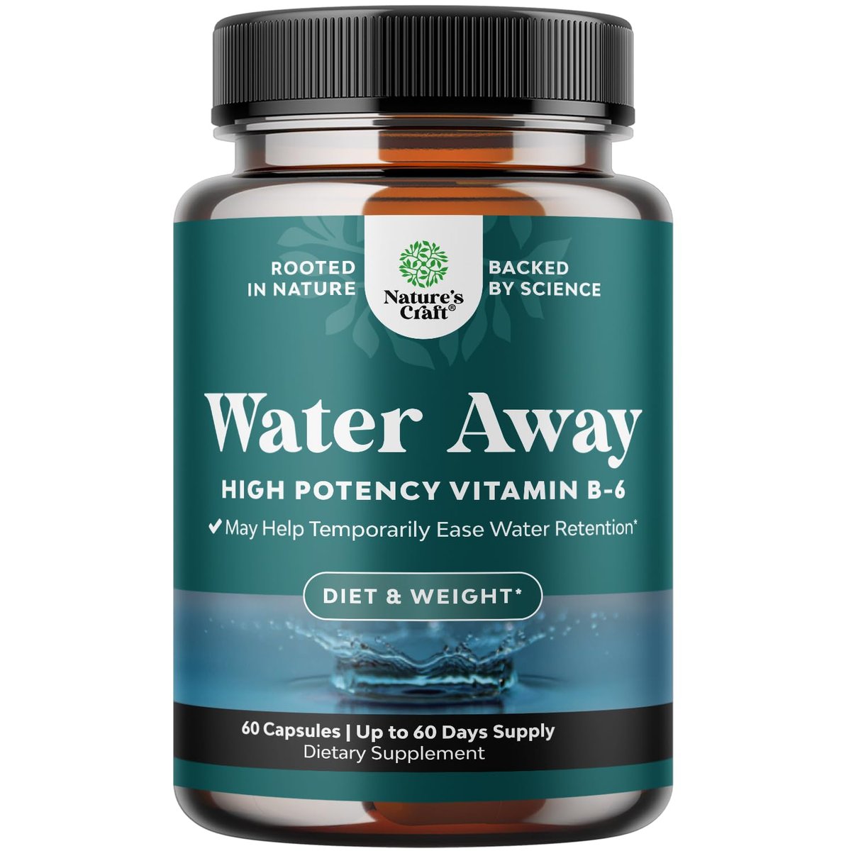 Water Away Herbal Diuretikum Kapseln Hochdosiert – Flüssigkeitsretention Ergänzung mit Löwenzahnblattextrakt & Grüntee für Blähungen Linderung für Frauen & Männer – Kapseln gegen Bein- & Fußschwellungen – 60 Stück