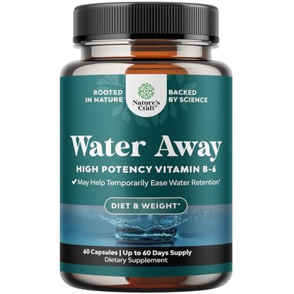 Water Away Herbal Diuretikum Kapseln Hochdosiert – Flüssigkeitsretention Ergänzung mit Löwenzahnblattextrakt & Grüntee für Blähungen Linderung für Frauen & Männer – Kapseln gegen Bein- & Fußschwellungen – 60 Stück