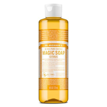 Dr. Bronner's Pure-Castile Magic Soap Flüssigseife (Zitrus, 946 ml) – 18-in-1 Anwendungen: Gesicht, Körper, Haare, Wäsche, Haustiere & Geschirr – Konzentriert, Vegan, biologisch
