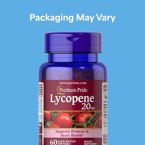 Puritan's Pride Premium Lycopene 20 mg – Nahrungsergänzungsmittel für Prostata, Antioxidans, Herzgesundheit und allgemeine Gesundheit, 60 schnell freisetzende Softgels (1 Monatsvorrat)