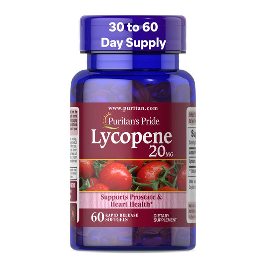 Puritan's Pride Premium Lycopene 20 mg – Nahrungsergänzungsmittel für Prostata, Antioxidans, Herzgesundheit und allgemeine Gesundheit, 60 schnell freisetzende Softgels (1 Monatsvorrat)