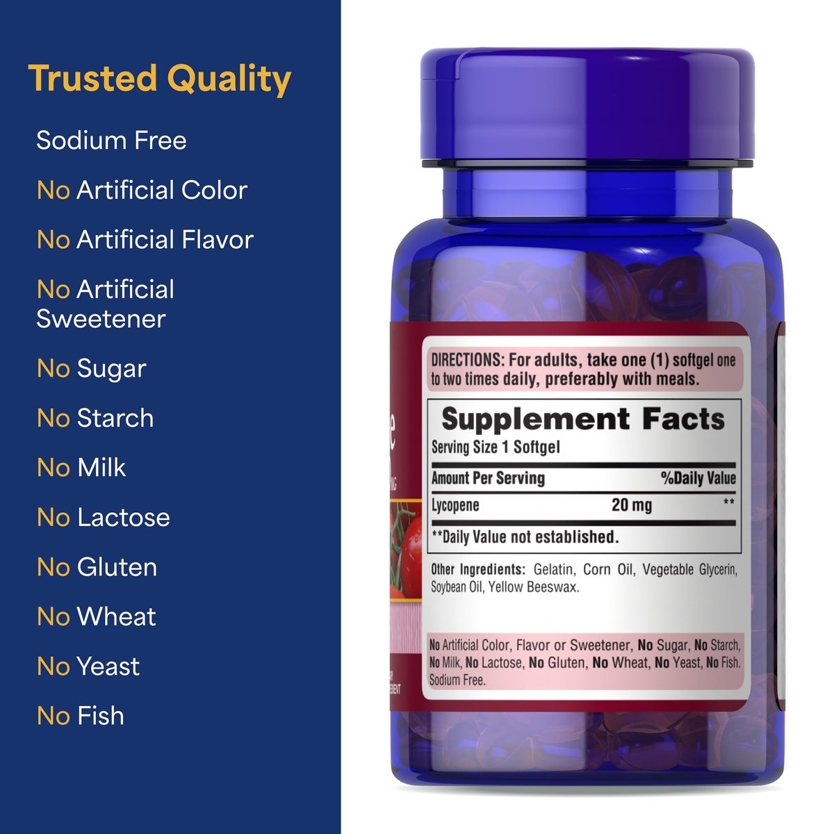 Puritan's Pride Premium Lycopene 20 mg – Nahrungsergänzungsmittel für Prostata, Antioxidans, Herzgesundheit und allgemeine Gesundheit, 60 schnell freisetzende Softgels (1 Monatsvorrat)