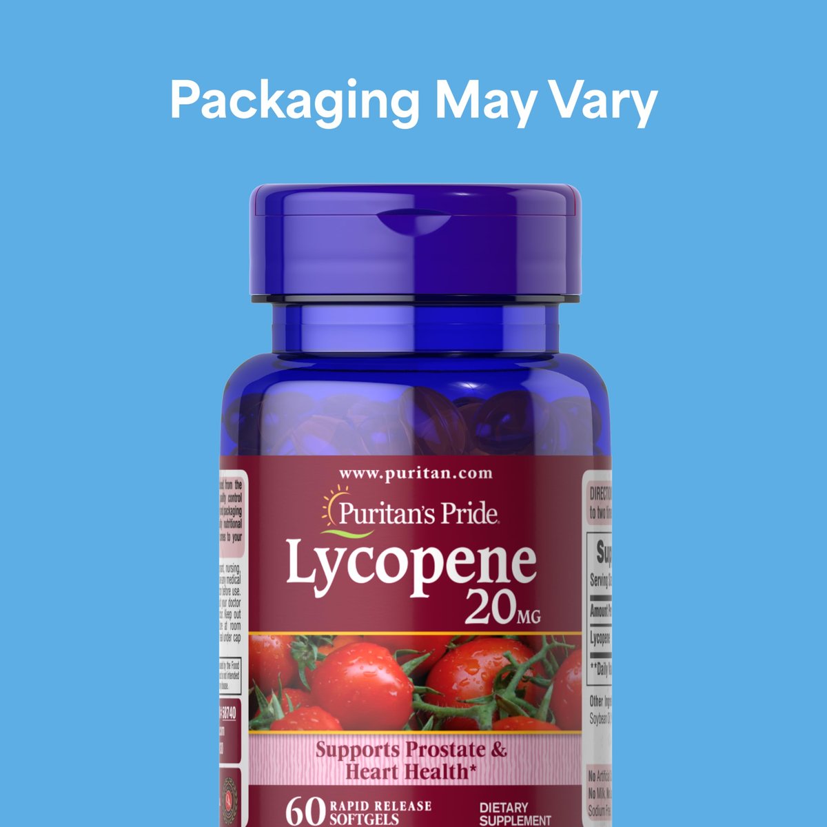 Puritan's Pride Premium Lycopene 20 mg – Nahrungsergänzungsmittel für Prostata, Antioxidans, Herzgesundheit und allgemeine Gesundheit, 60 schnell freisetzende Softgels (1 Monatsvorrat)