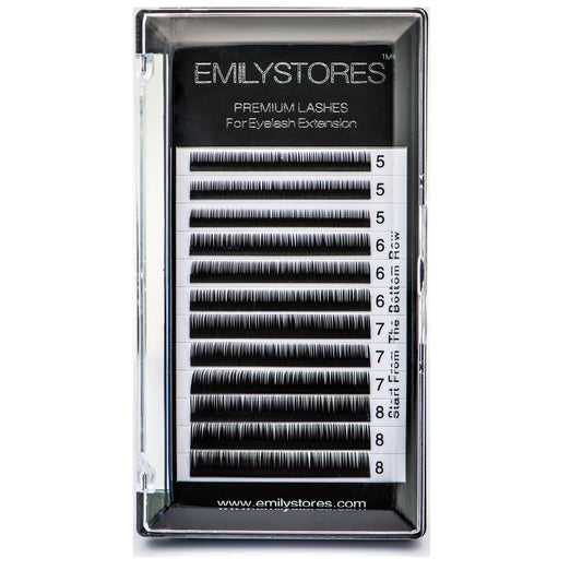 EMILYSTORES Untere Wimpernverlängerung – Gemischte J-Curl falsche Wimpern für untere Wimpern, 0,10 mm, Längen 5/6/7/8 mm, 1 Tablett (Schwarz)