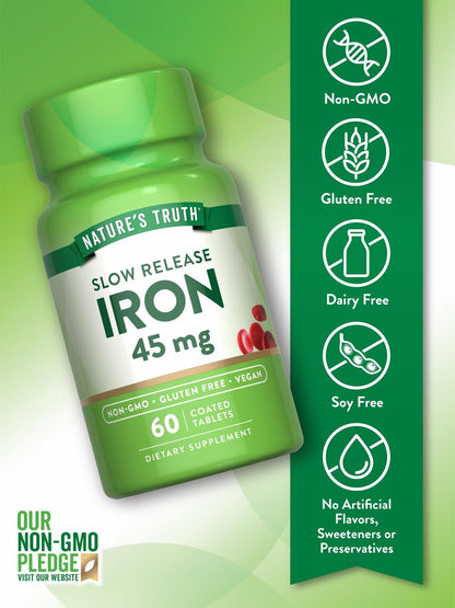 Nature's Truth Eisenpräparat | 45 mg | 60 Tabletten | Eisensulfat | Nicht-GVO & Glutenfrei Vitamin für Männer und Frauen