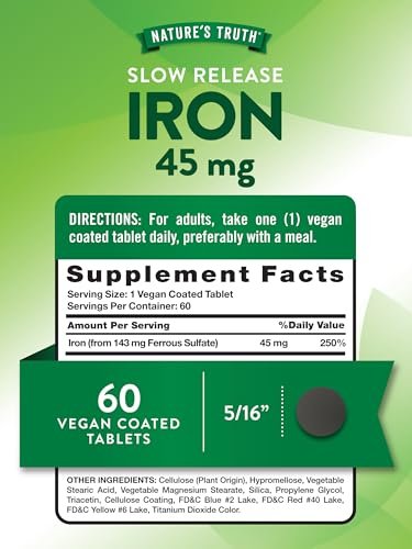 Nature's Truth Eisenpräparat | 45 mg | 60 Tabletten | Eisensulfat | Nicht-GVO & Glutenfrei Vitamin für Männer und Frauen