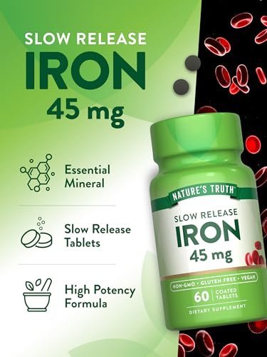 Nature's Truth Eisenpräparat | 45 mg | 60 Tabletten | Eisensulfat | Nicht-GVO & Glutenfrei Vitamin für Männer und Frauen